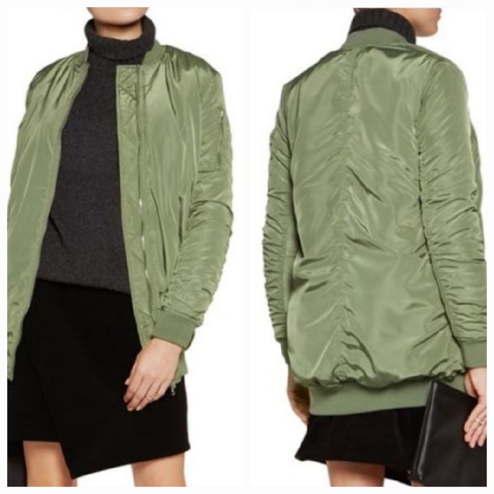 Walter Baker Talia Long Bomber Jacket Avocado Green Womens Medium